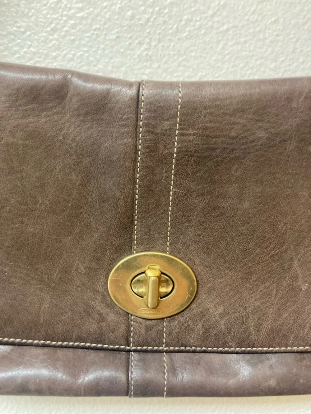 COACH Chocolate Brown/Taupe East West Messenger Leather Bag - Picture 4 of 10